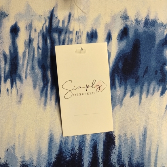 Simply Obsessed Dress Blue White Tie-dyed 3/4 Sleeves V-Neck Stretch Sz L NWT - Picture 8 of 10